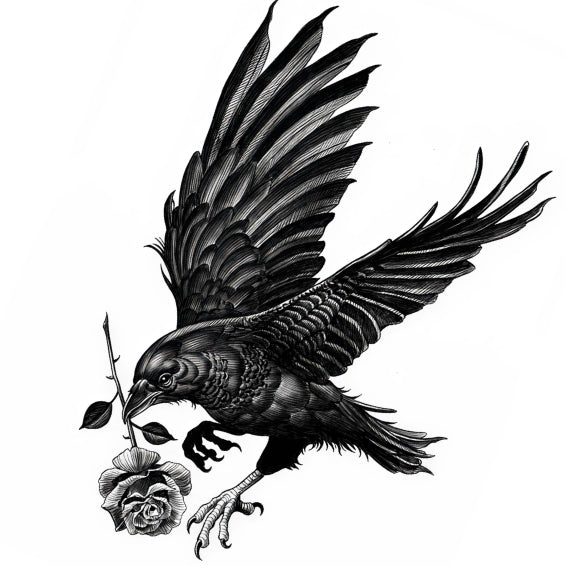 Raven & Rose Temporary Tattoo – 10x10 cm temporary tattoo