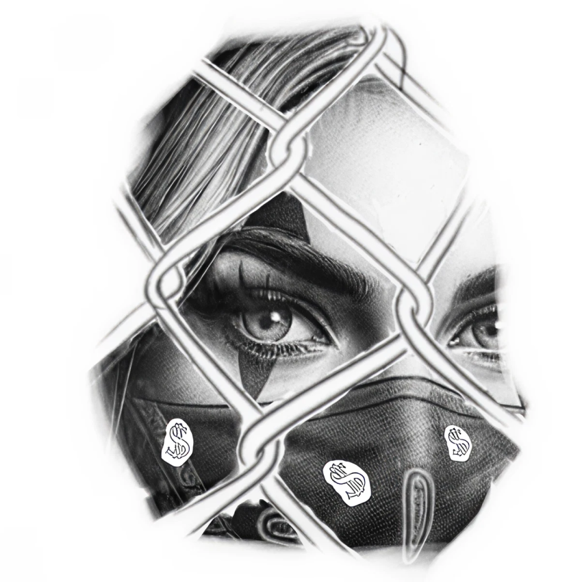 Masked Girl Behind Fence Temporary Tattoo – tatuaj temporar 15x15 cm