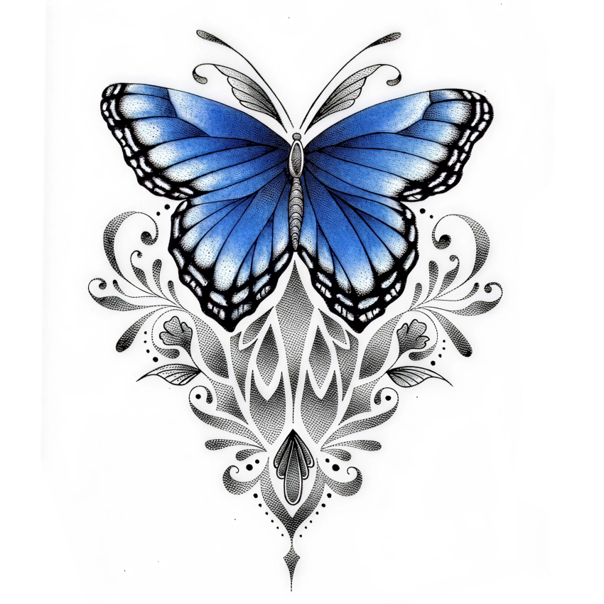 Blue Butterfly Ornament Temporary Tattoo – 15x15 cm temporary tattoo