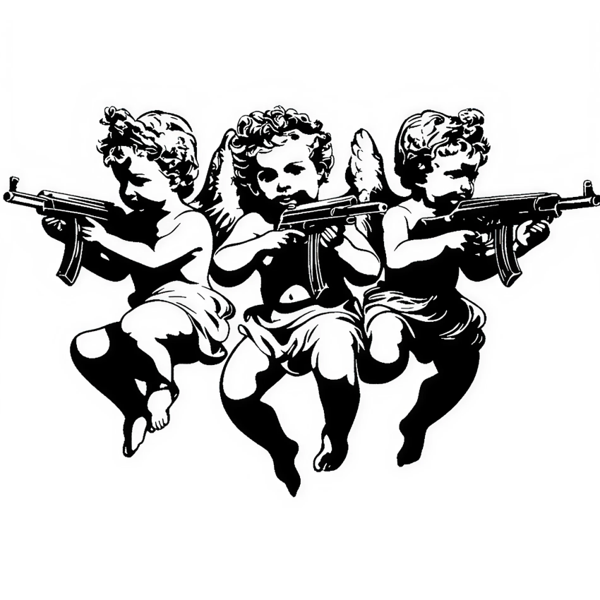 Armed Cherubs Temporary Tattoo – 15x15 cm temporary tattoo
