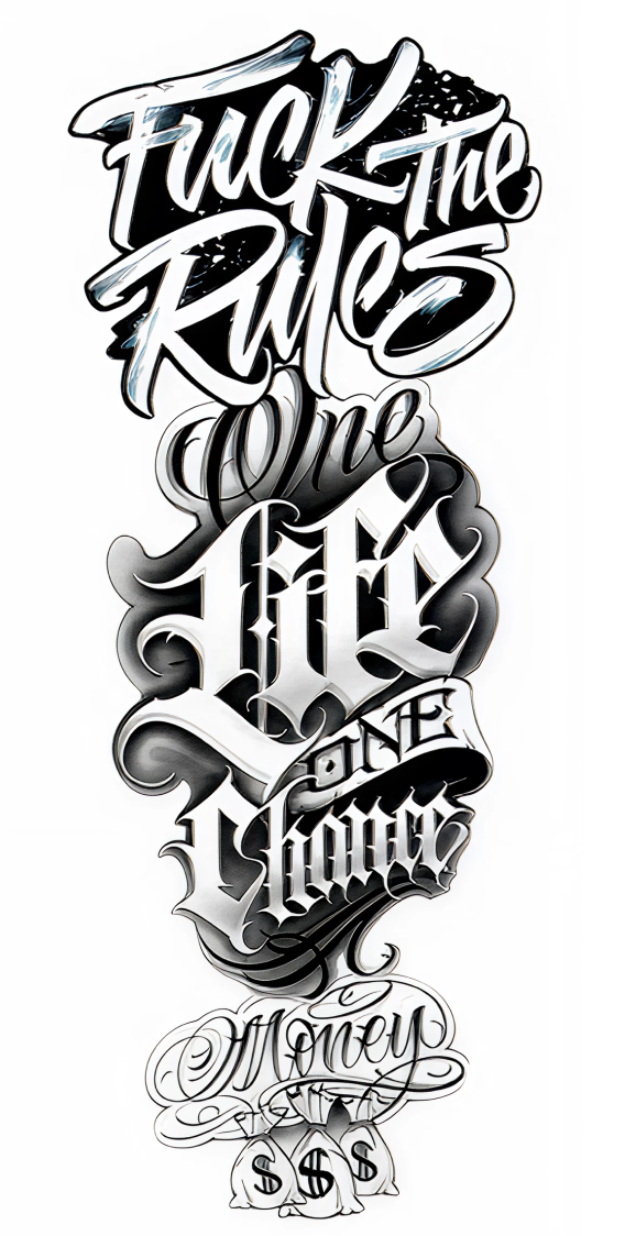 Fuck The Rules One Life One Chance Money Temporary Tattoo – tatuaj temporar 20x10 cm