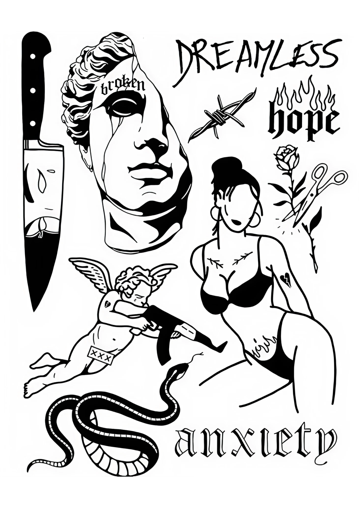 Dreamless Anxiety – set tatuaje temporare A4