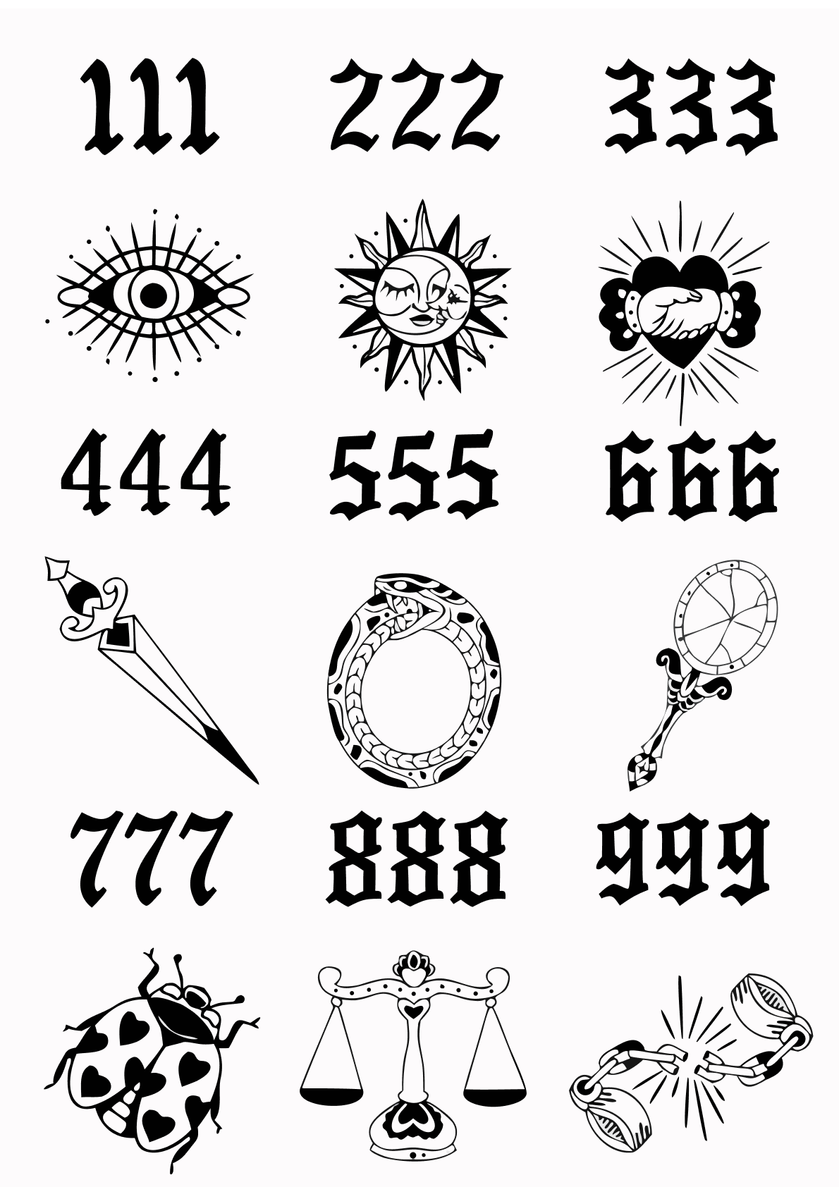 Angel Numbers – set tatuaje temporare A4